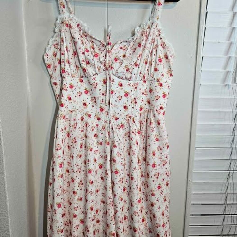 White Pink Floral Corset Mini Sundress XL | NEW